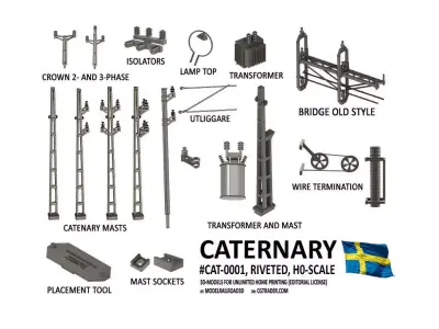 CAT-0001 Catenary set Swedish Old Rivet H0-scale 20 items 3D print model