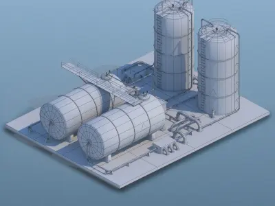 Oil Refinery Factory Low-poly 3D model