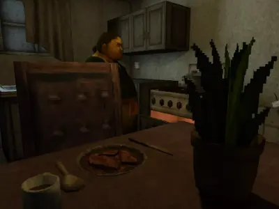 Low Poly PS1 Retro Horror Kitchen Scene FBX OBJ GLB Low-poly 3D model