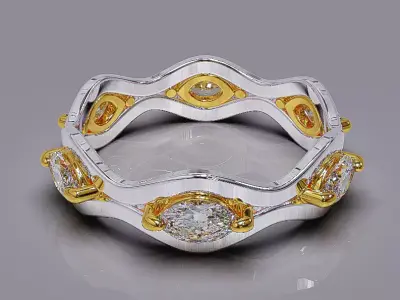 Prong set marquise shape diamond wavy ring band 3D print model