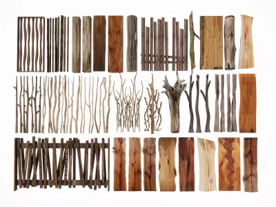 Natural Wooden Component Material Collection 3D model