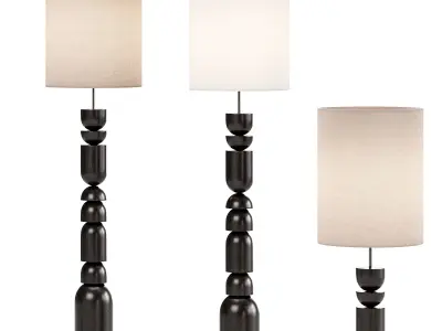 Aska charred wood and natural linen floor lamp 3D model
