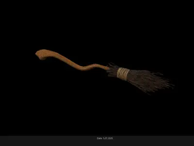 Low Poly Stylized Wooden Broom Stick Low-poly 3D model