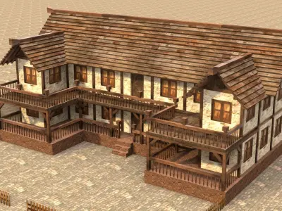 old village house low poly medieval Low-poly 3D model