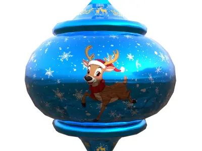 Charming Reindeer Holiday Blue Bauble 3D Subdivision-Ready PBR  Low-poly 3D model