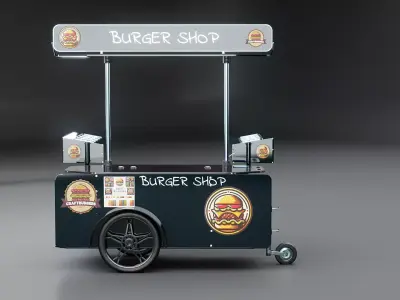 Mobile Food Cart Burger Shop Low-poly 3D model