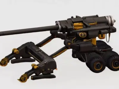 Sci-Fi Heavy Cannon Turret Mech Low-poly 3D model