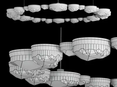 Aladdin Circle ChandelierCrystal Glass and Brass Handmade Low-poly 3D model