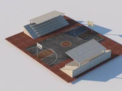 Street Neighborhood Basketball Court Stadium Low-poly 3D model
