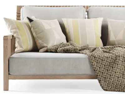 Double wooden garden sofa with plaid 3D model