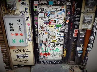 Japanese graffitied door with stickers photogrammetry scan 3D model