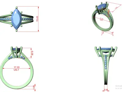 Marquise Cut Split Shank Pave Engagement Ring 3D print model