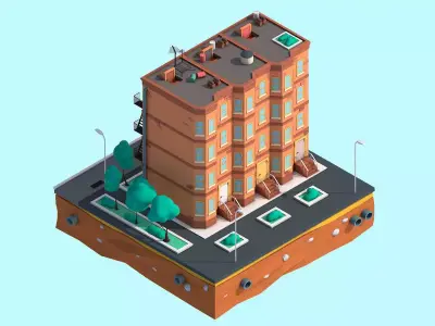 Cartoon Low Poly New York Street House  Low-poly 3D model