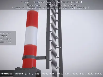 Railroad Barrier 7m with Protective Grid Low and High-Poly 3D Model Pack
