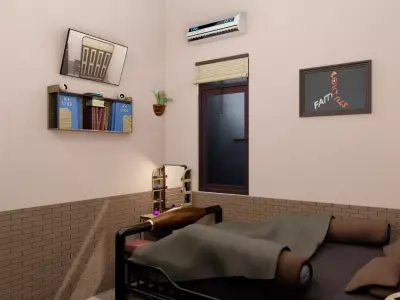 Minimalist Small Bedroom Design Low-poly 3D model