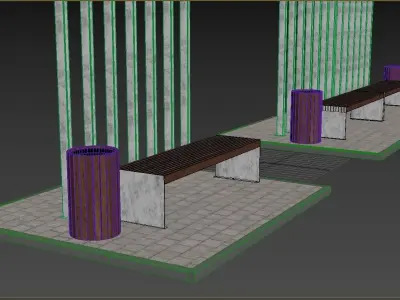 Benches pergola urn 3D model purchase