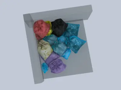 Small Garbage bags pile in interior street corner 3D model