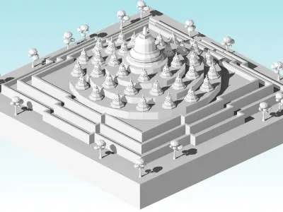Cartoon Low Poly Borobudur Temple Low-poly 3D model
