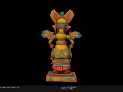 Low Poly Stylized Turkish Uygur Warrior Statue Low-poly 3D model