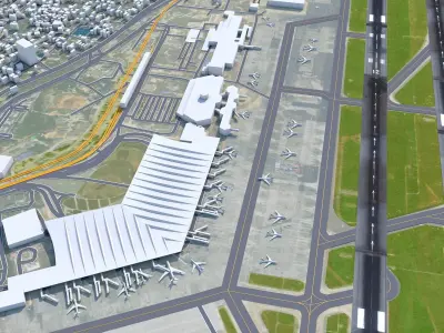 Netaji Subhash Chandra Bose International Airport Kolkata 10km Low-poly 3D model