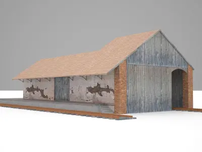 Freight Train Station Low-poly 3D model