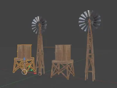 Windmill and Watertank and Windmill with watertank Low-poly 3D model