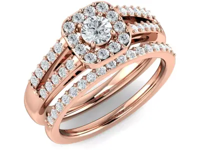 SWAZ01LR rose gold diamond bridal ring set 3D print model