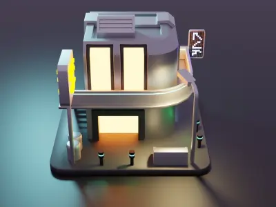 Cyberpunk Building Low-poly 3D model