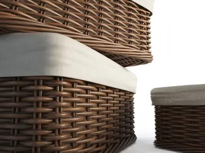 Wicker Rattan Baskets 3D model
