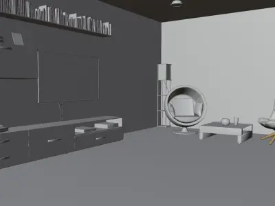 Bedroom with walls and ceiling Low-poly 3D model