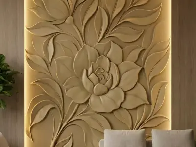 Modern floral Relief Panel Wall Decor Set STL Mural CNC 363  3D model