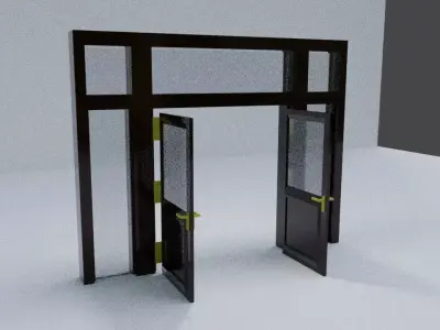 Doors wooden door with glass panels Low-poly 3D model