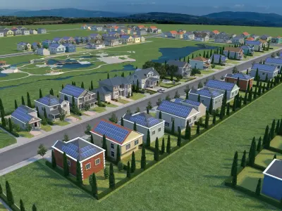 Suburban residential scene  villa  house Low-poly 3D model