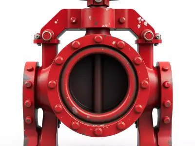 Industrial Red Butterfly Valve Low-poly 3D model