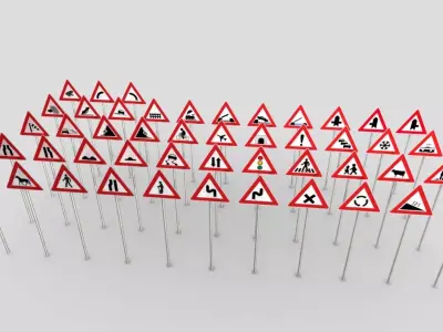 Czech Warning Traffic Signs Low-poly 3D model