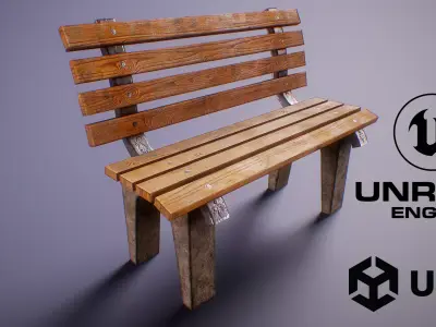Simple PBR Park Bench Free low-poly 3D model