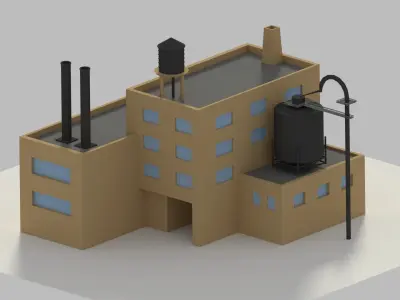 Low Poly Cartoon Refinery Low-poly 3D model
