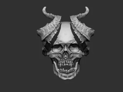 Realistic Ring Demon Skull with Horns 3D print model