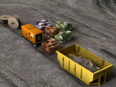  construction site with buildings and construction vehicles Low-poly 3D model