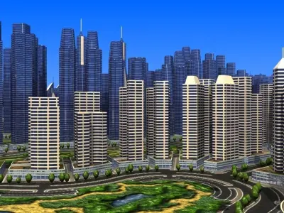 Cityscape city in shape of triangle Low-poly 3D model