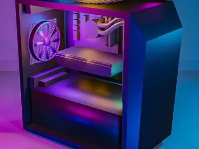 low poly computer pc case with led lights Free 3D model
