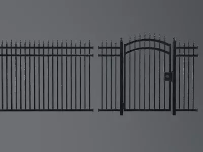 Realistic Gothic Wrought Iron Gate and Fence Free low-poly 3D model