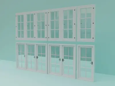 Window Set - 01 - Single Leaf - Double Leaf - Triple Leaf  3D model