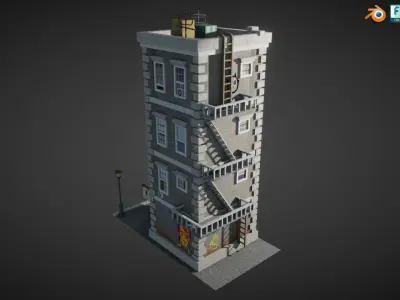 New York Style Apartment Building Low-poly 3D model