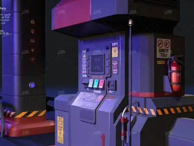 Cyberpunk Gas Station Mid Poly 3D PBR UE5 Low-poly 3D model