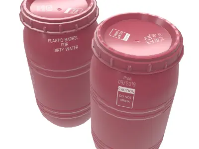 Game-ready Plastic Barrel - clean and dirty - red Low-poly 3D model