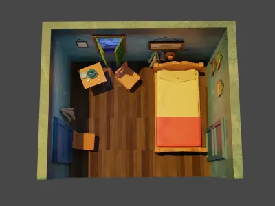 Vincent Van Gogh art like room low poly blender  Low-poly 3D model