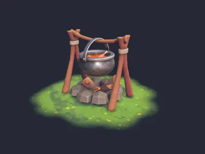 Stylized Firepit Low-poly 3D model