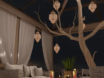 Beach Terrace Blender Scene - NIGHT 3D model