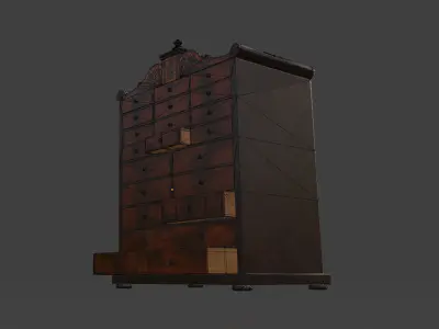 Antique Wooden Apothecary Drawer Cabinet Low-poly 3D model